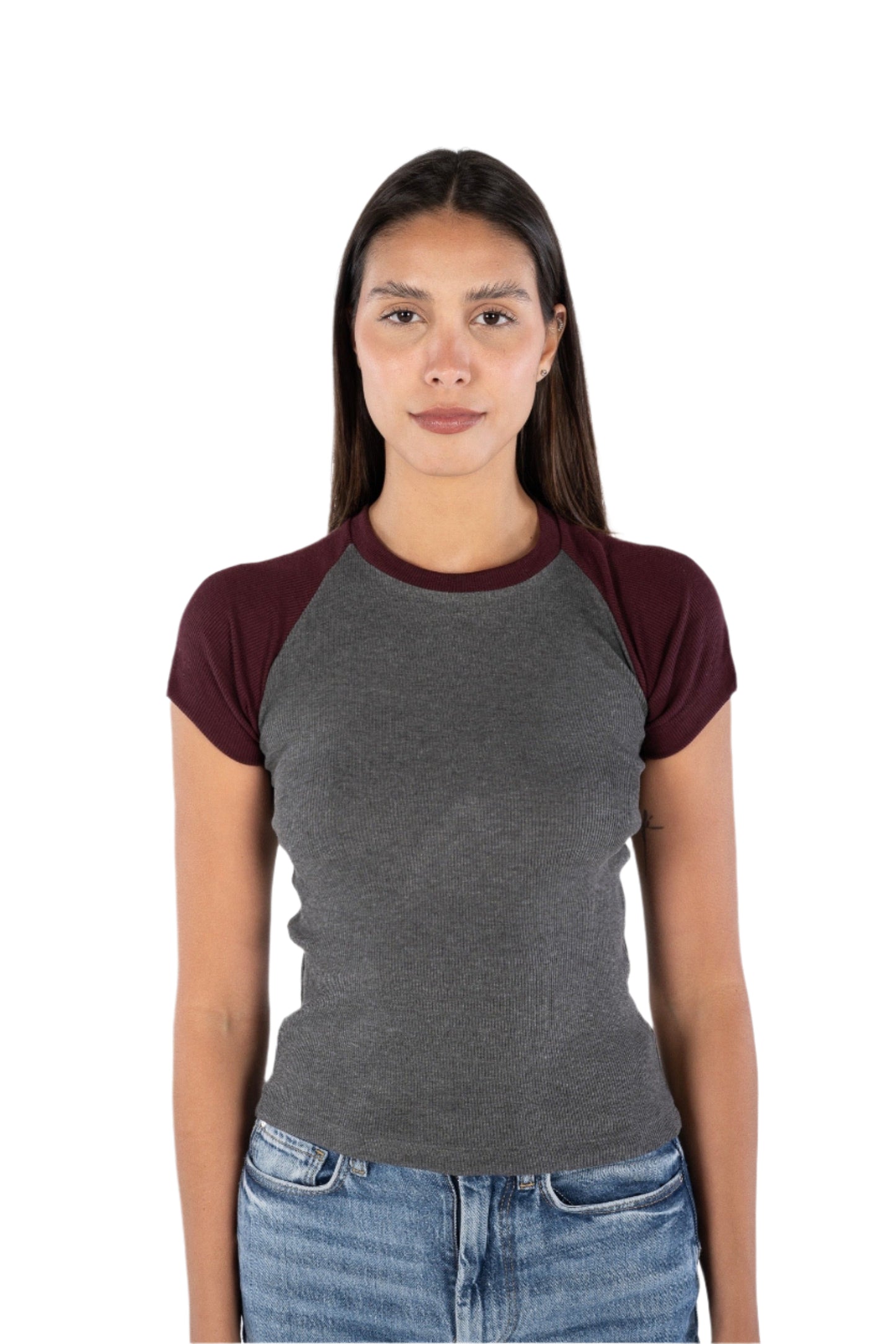 Burgundy x Grey Baseball Tee