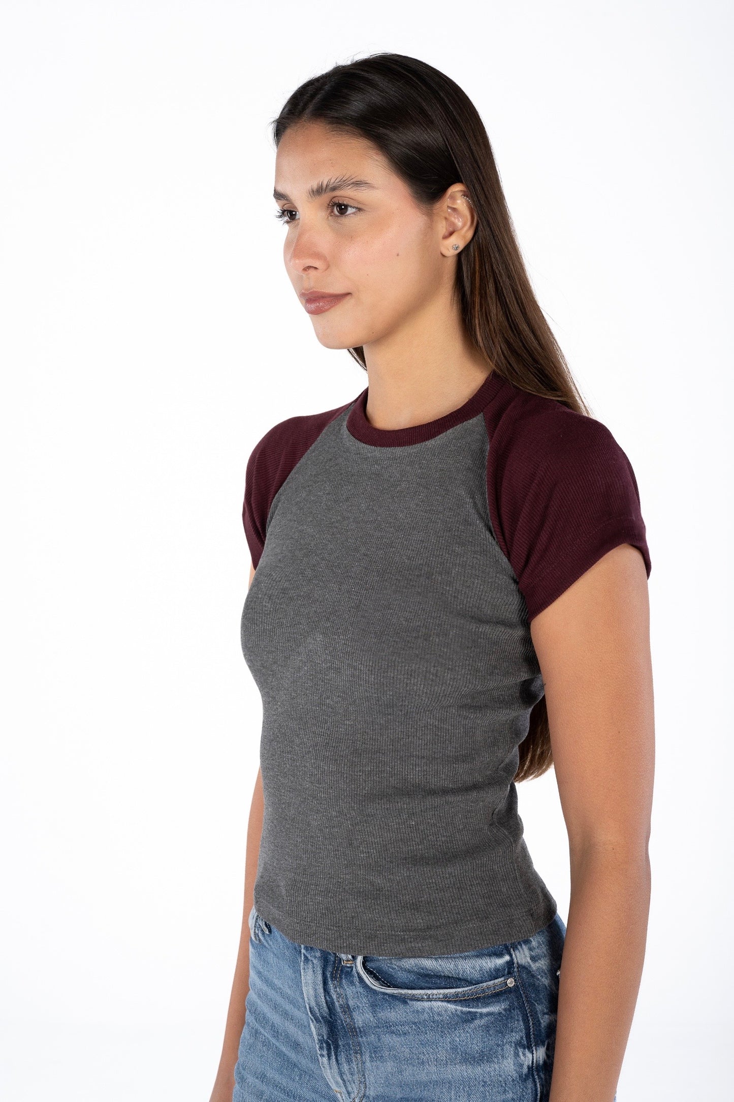Burgundy x Grey Baseball Tee