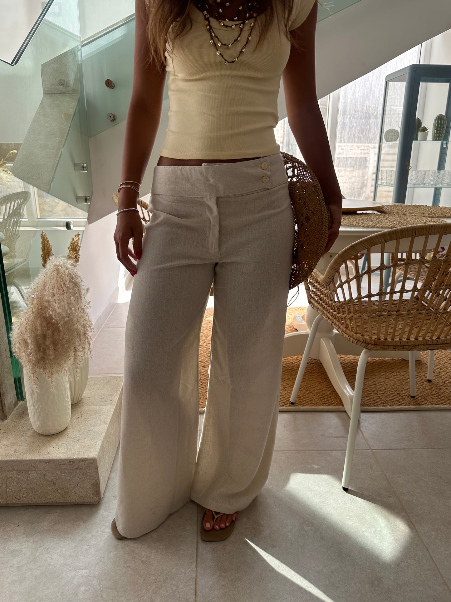 Beige Breezy Linen Pants