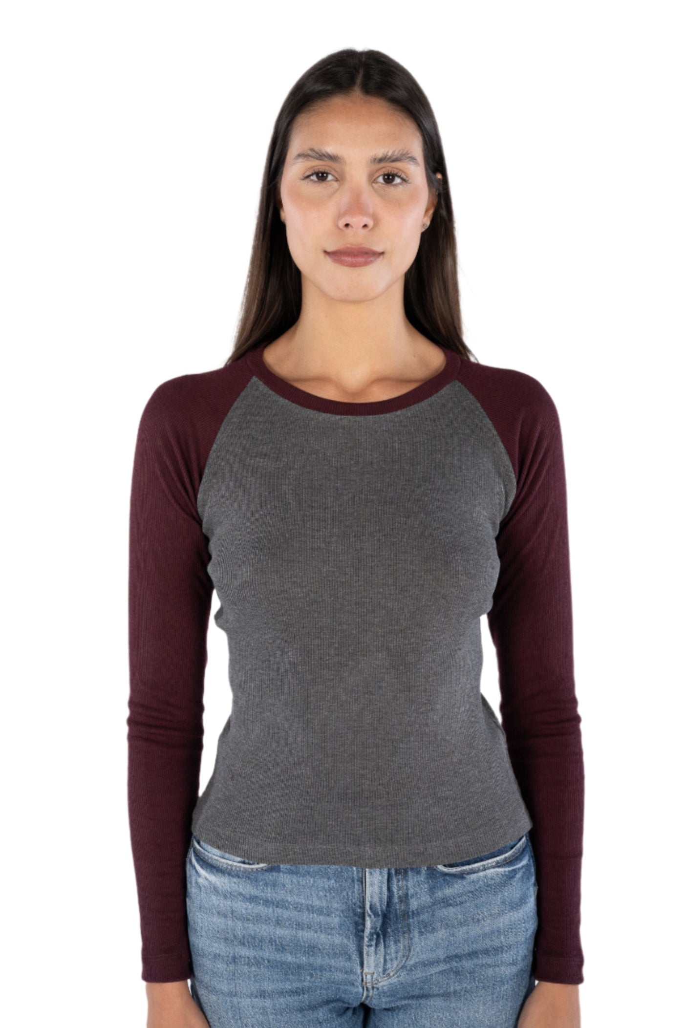 Burgundy x  Grey Baseball Long Sleeve