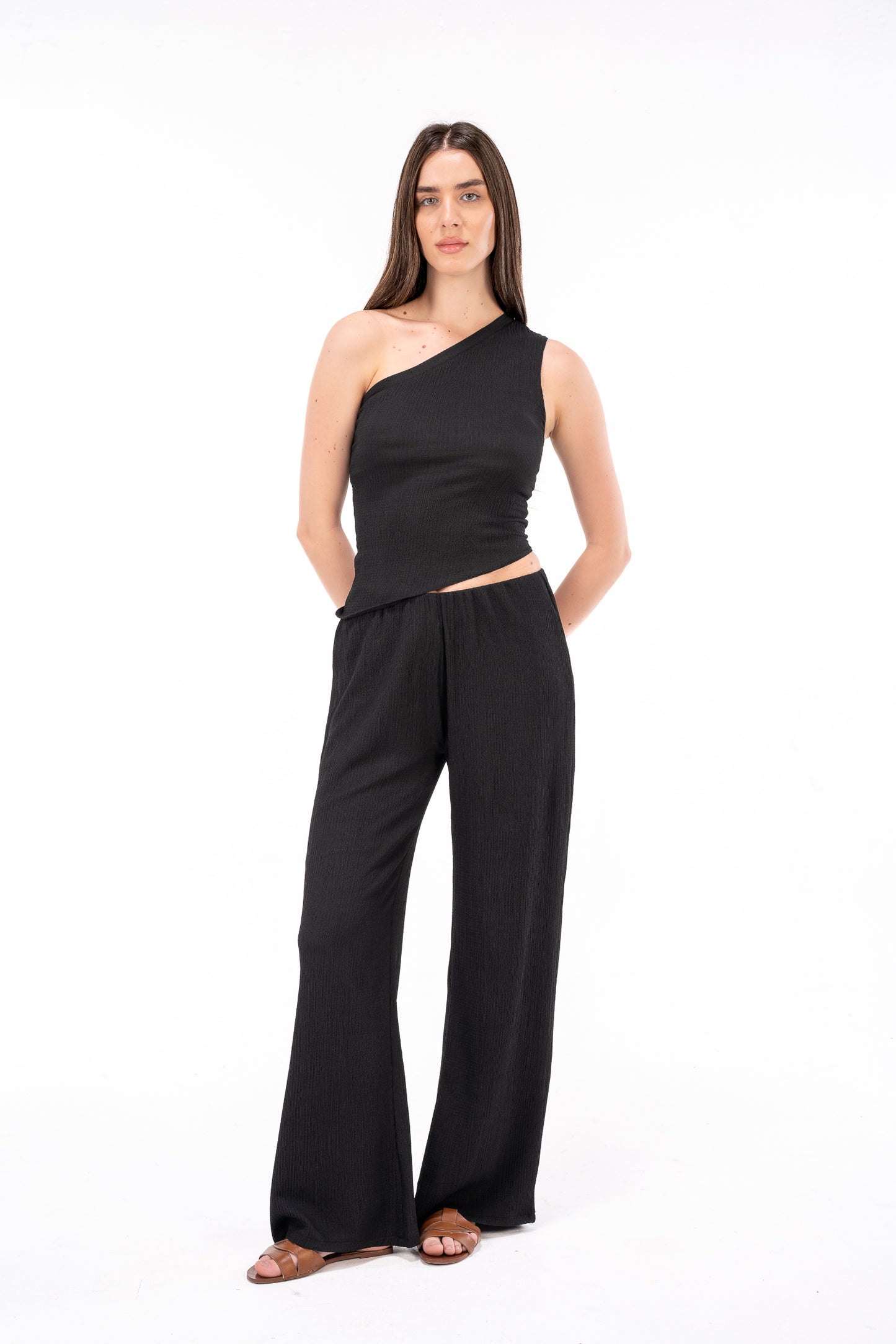 Scrunchy Black One Shoulder Top