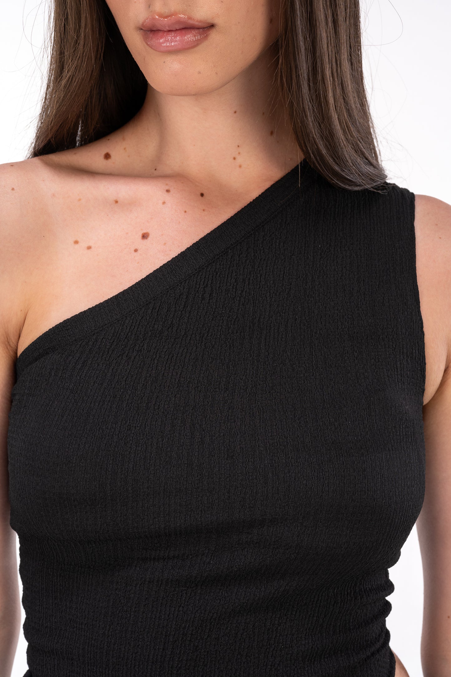 Scrunchy Black One Shoulder Top