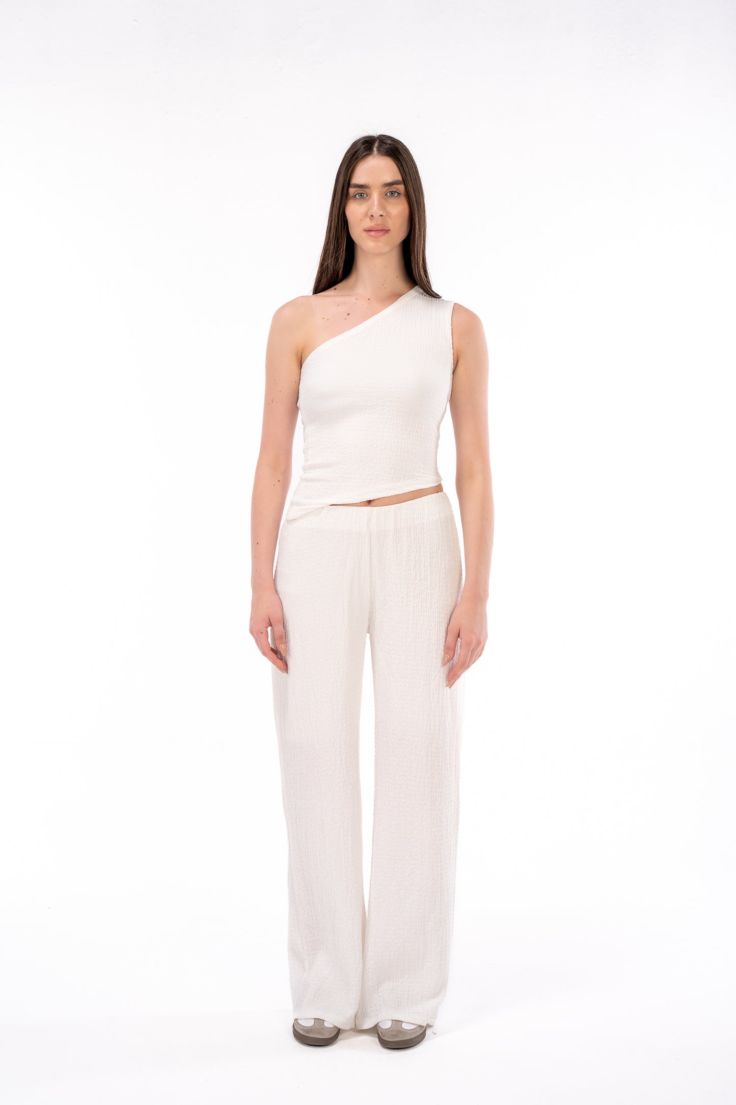 Scrunchy White One Shoulder Top