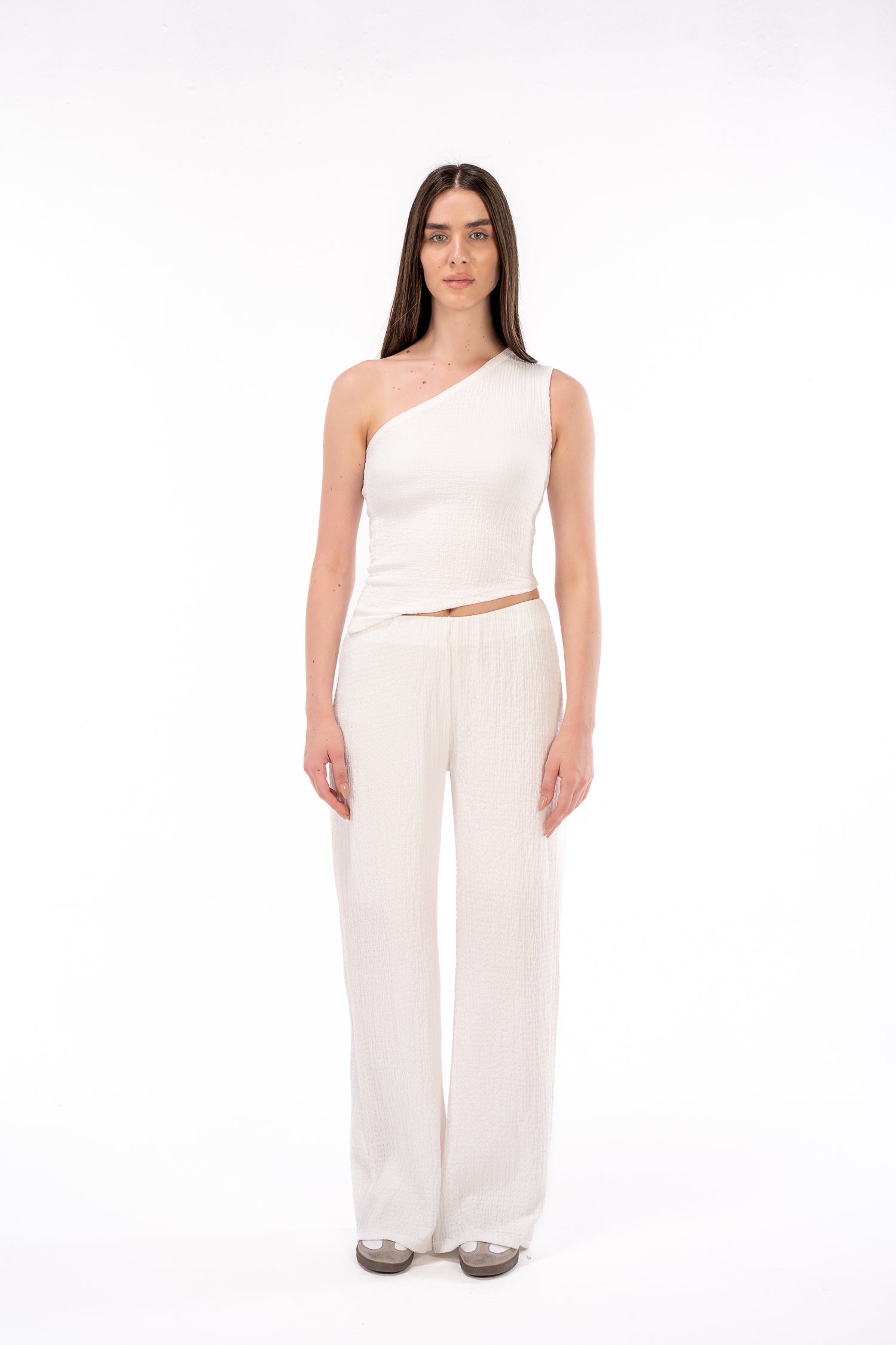 Scrunchy White One Shoulder Top