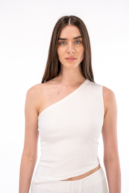 Scrunchy White One Shoulder Top
