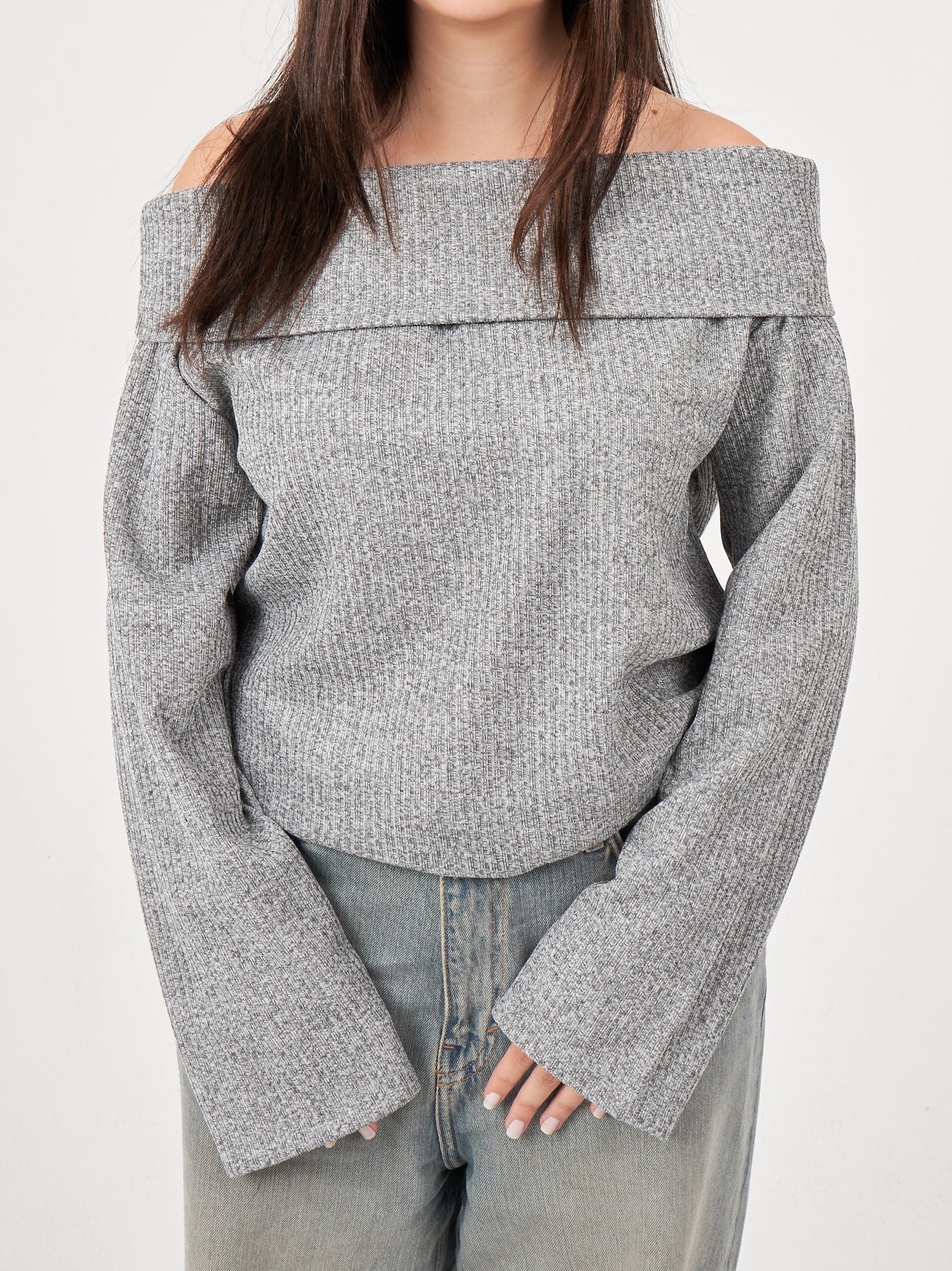 Light Grey Off-shoulder pullover