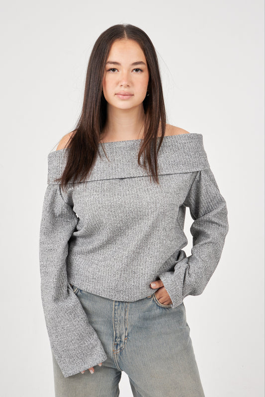 Light Grey Off-shoulder pullover