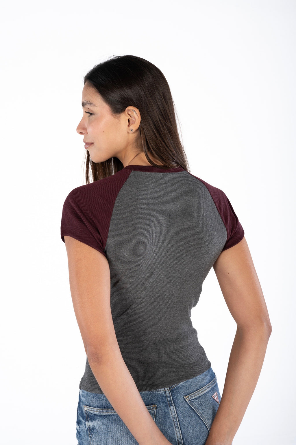 Burgundy x  Grey Baseball Tee