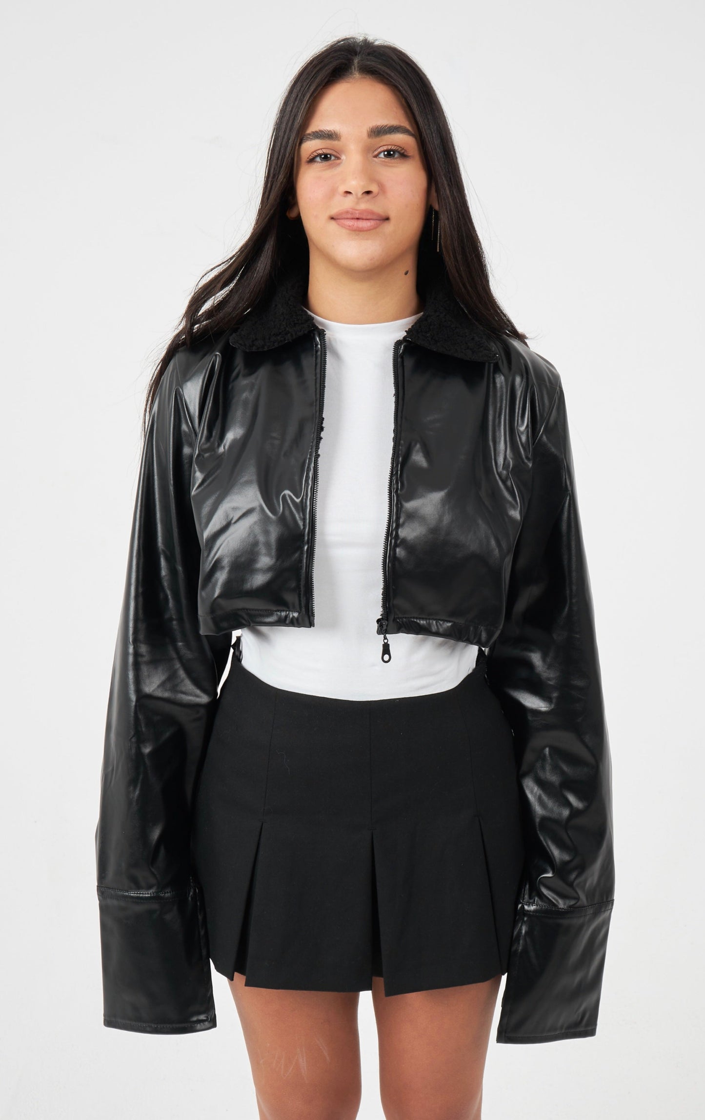 Black Cropped leather jacket