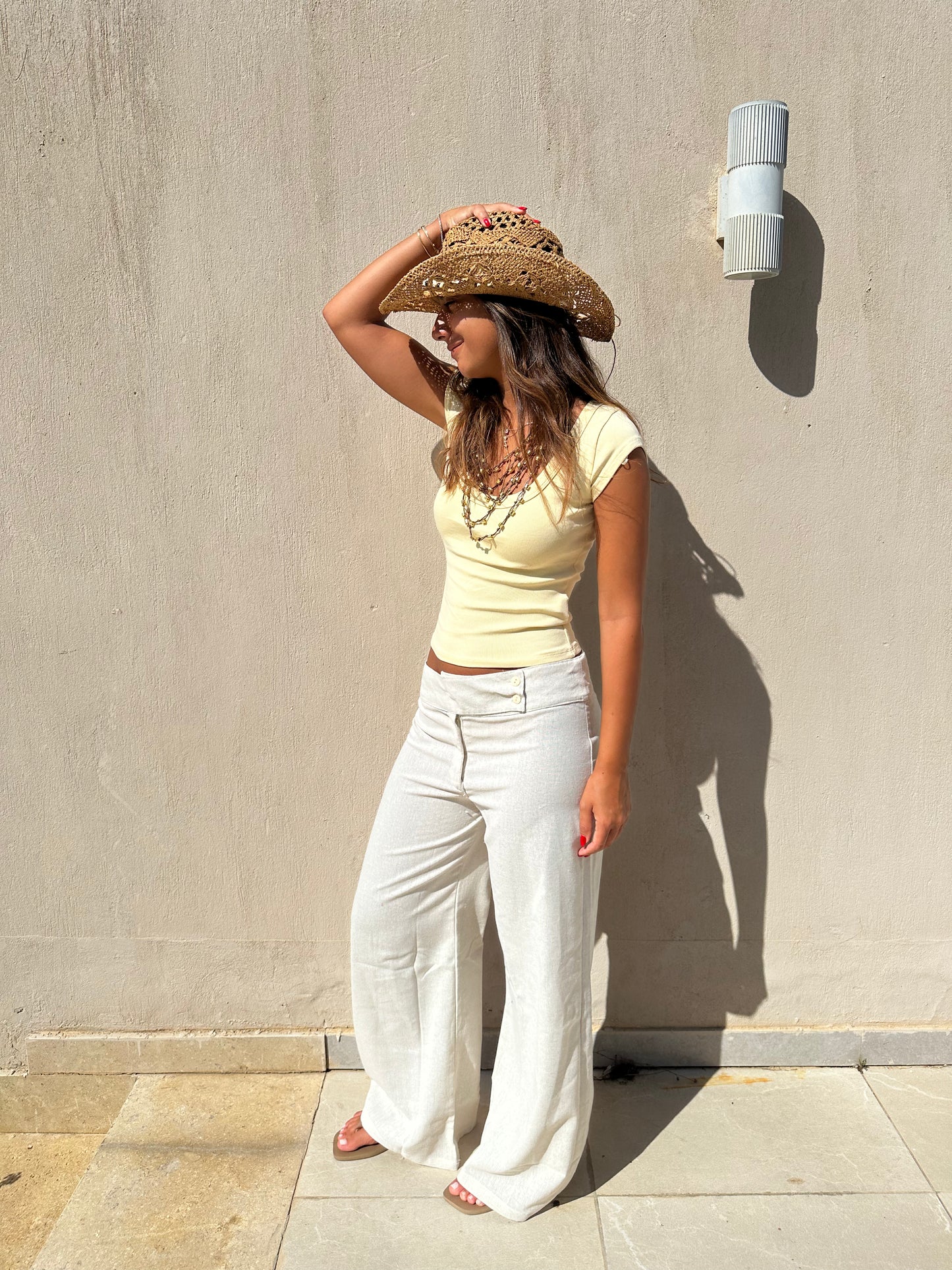 Beige Breezy Linen Pants