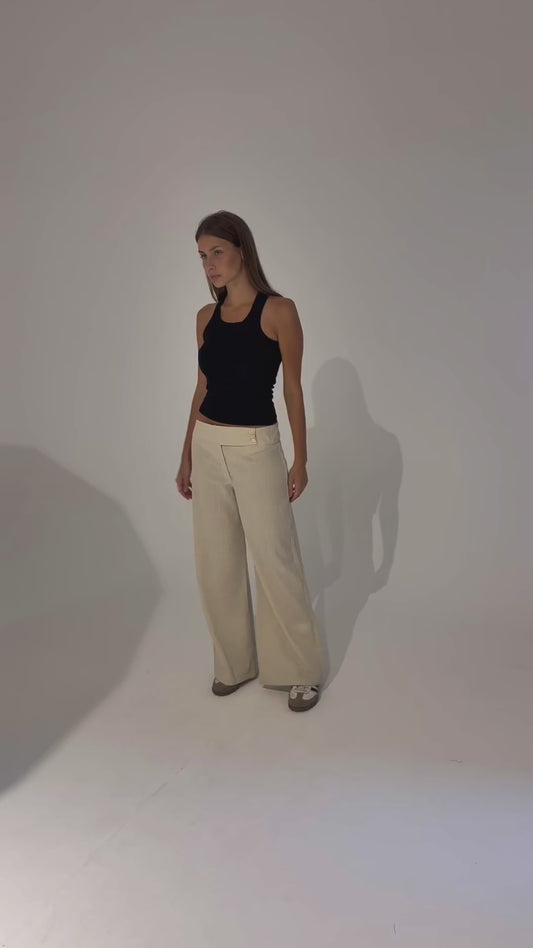 Beige Breezy Linen Pants